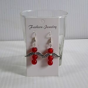 Hand Crafted Earrings Pierced Angel Red Crackle